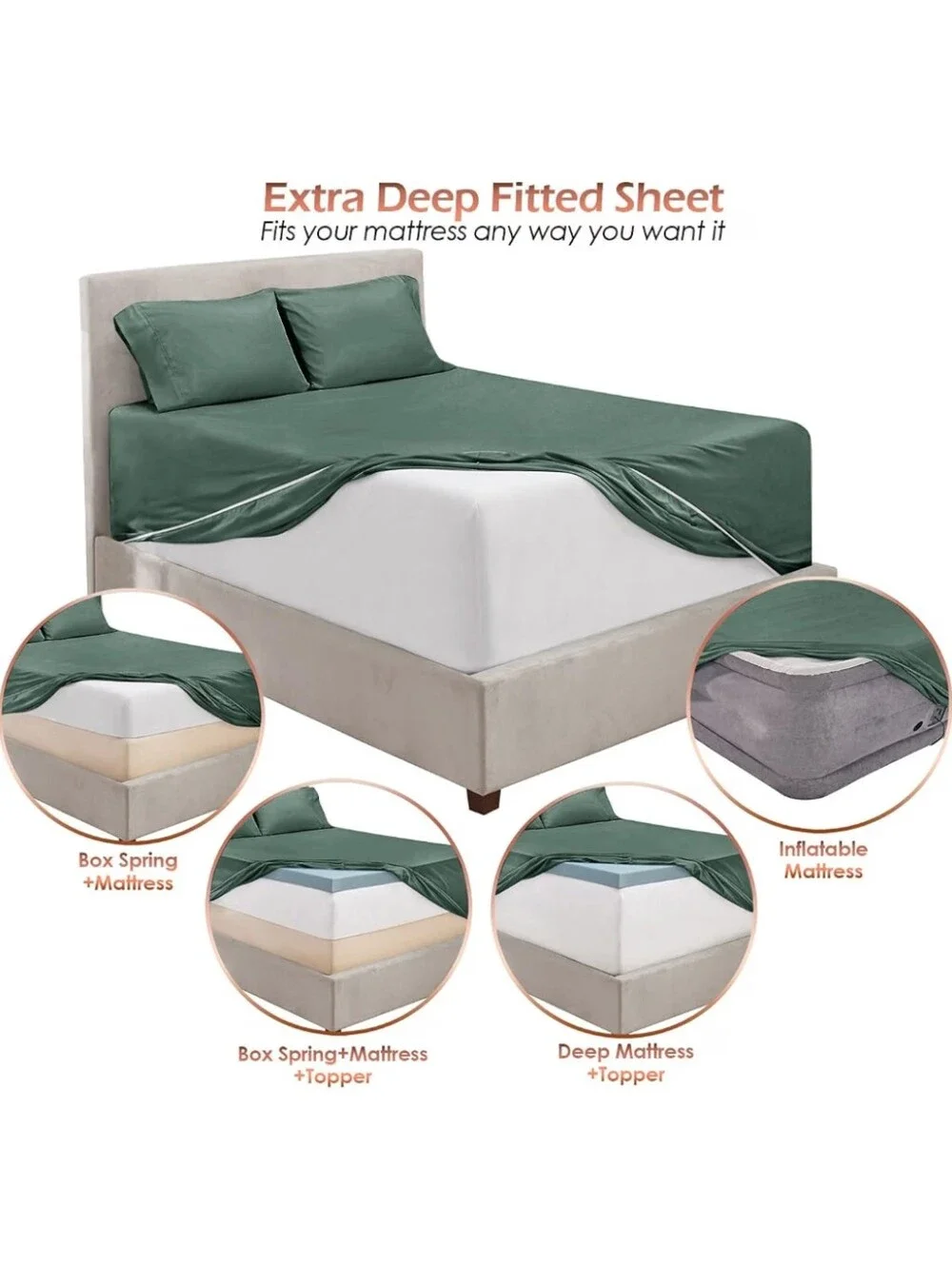 Hearth & Harbor NWT Queen Size Microfiber Deep Pocket Sheet Set Forest Green